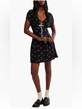 Free People Everyone’s Favorite mini Dress with Teal and Rust Floral Embroidery